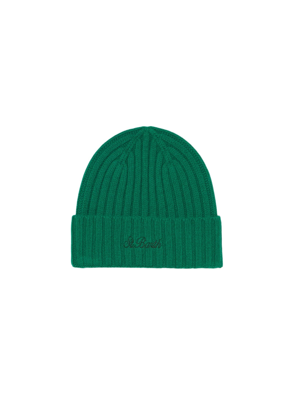 MC2 Saint Barth Man Green Cashmere Blend Hat Wengen With St. Barth Embroidery