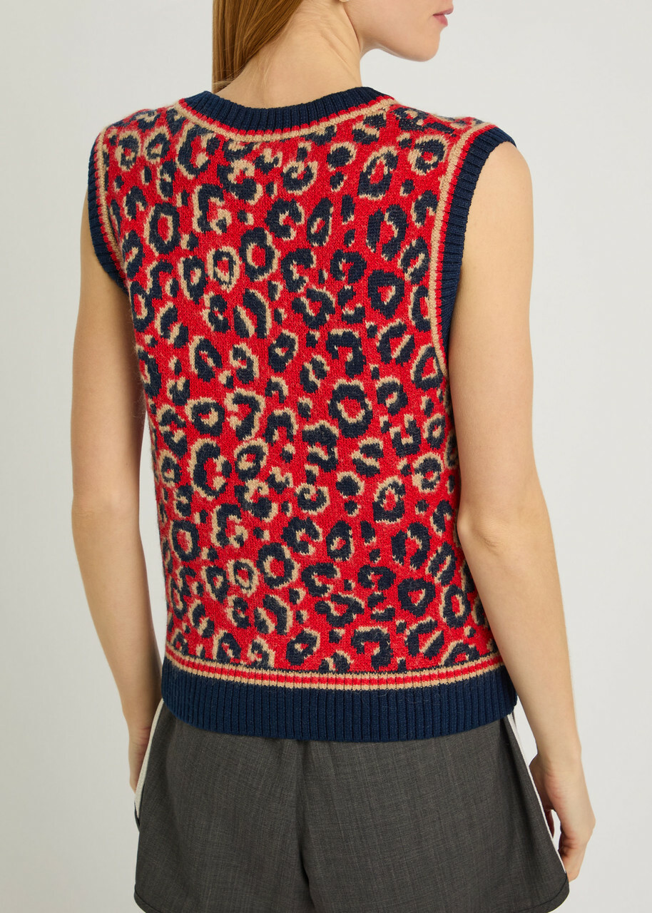 Adidas X Wales Bonner Leopard-intarsia Knit Vest Multicoloured