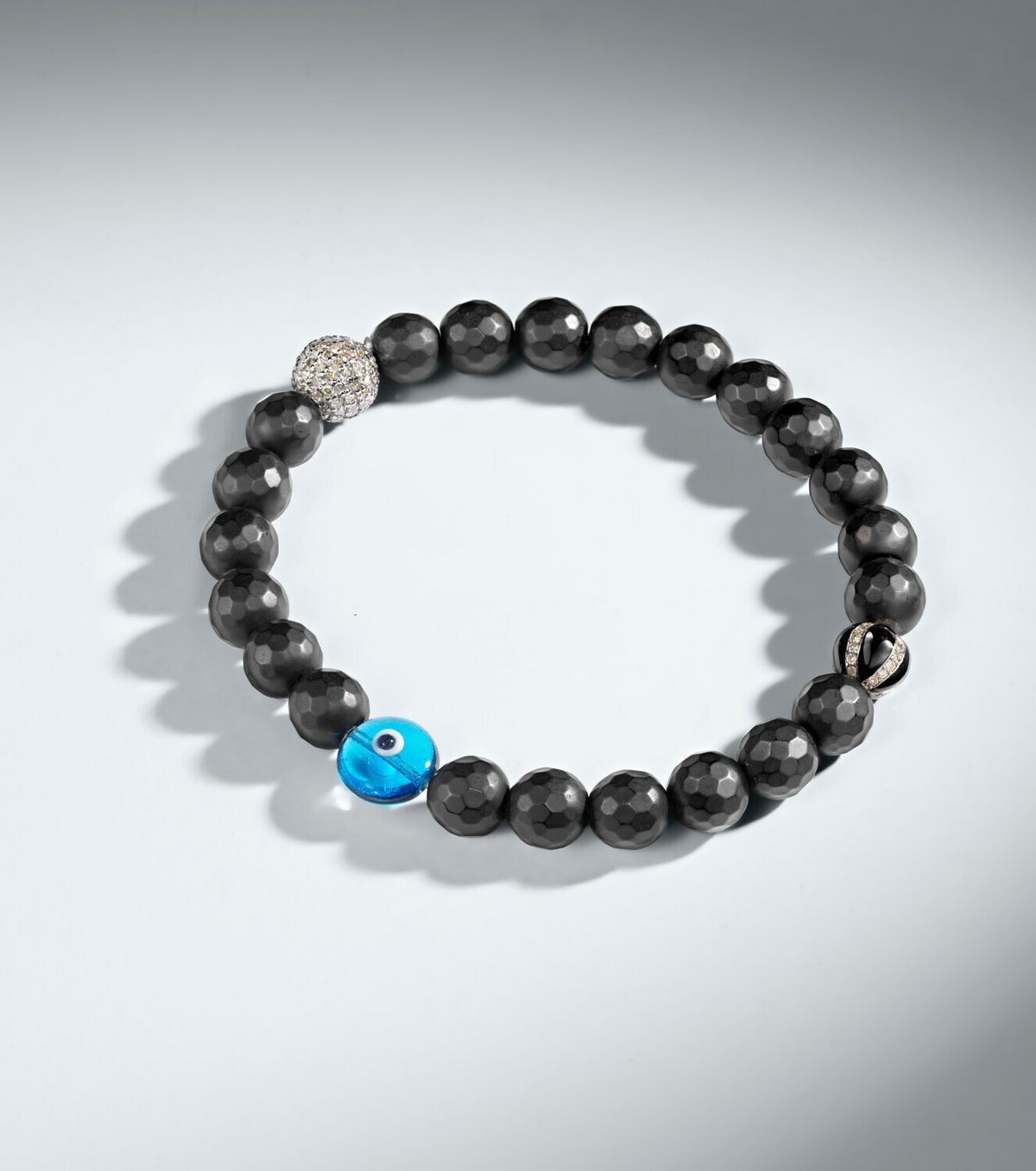 Ileana Makri Sterling silver (925) beaded bracelet with onyx and diamonds