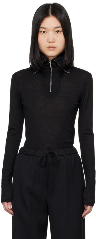 Photo: Jil Sander Black Half-Zip Long Sleeve Polo