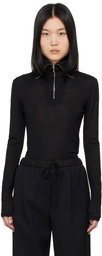 Jil Sander Black Half-Zip Long Sleeve Polo