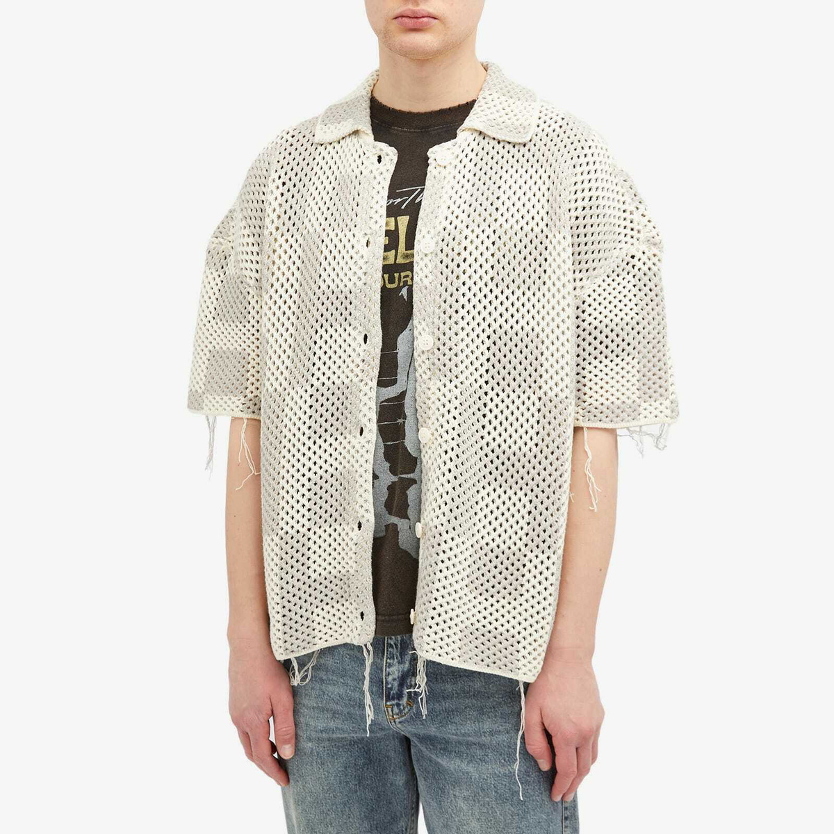 Honor the Gift Men's Crochet Vacation Shirt in Stone Honor the Gift