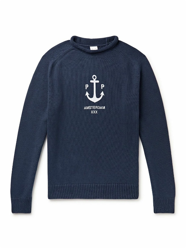Photo: Pop Trading Company - Captain Logo-Print Cotton Sweater - Blue
