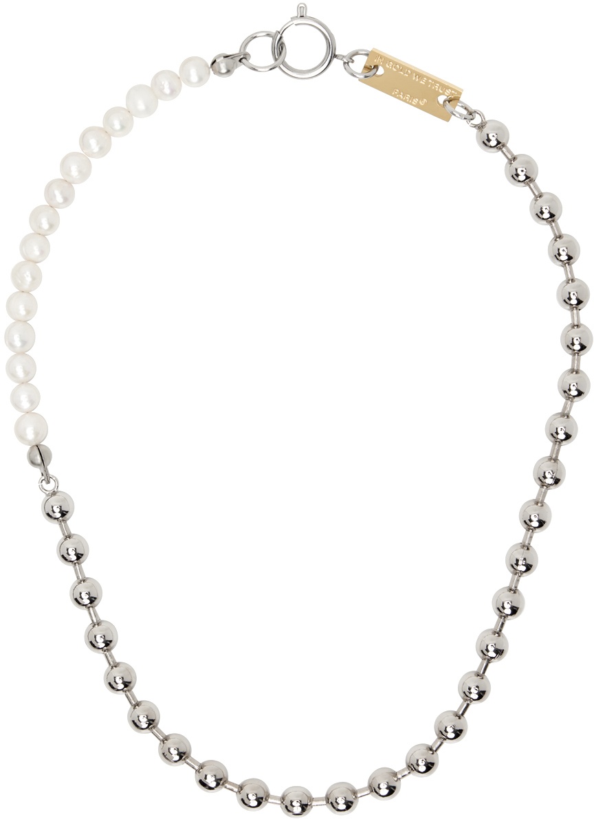 IN GOLD WE TRUST PARIS Silver Ball Chain & Pearl Necklace