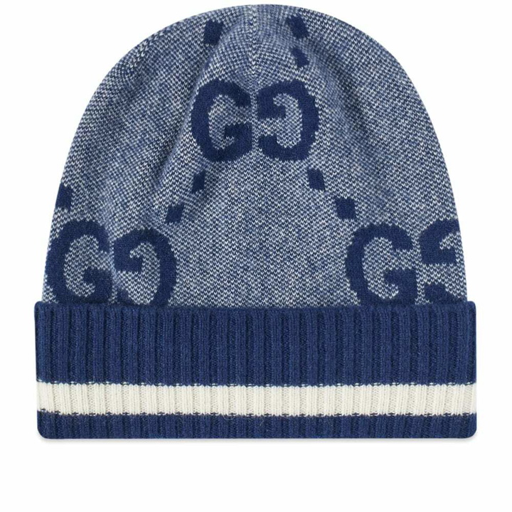 Photo: Gucci Men's GG Knitted Beanie Hat in Navy
