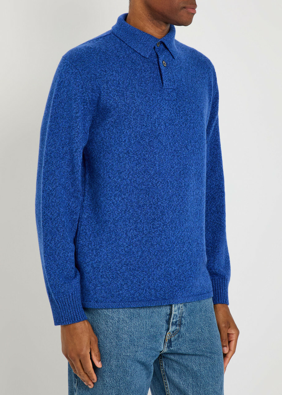 Begg & CO Player Melange Cashmere Polo Jumper Blue