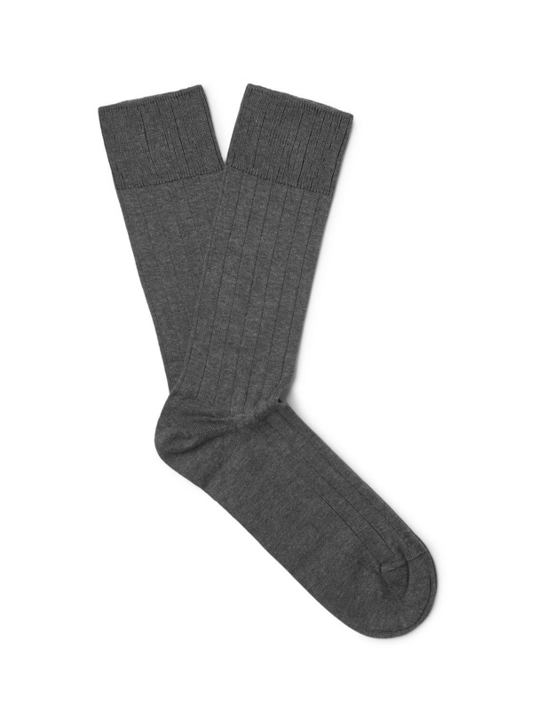 Photo: John Smedley - Delta Ribbed Sea Island Cotton-Blend Socks - Gray