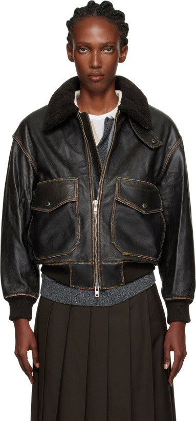 Photo: Dunst Brown A-2 Shearling Collared Leather Jacket