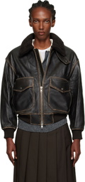 Dunst Brown A-2 Shearling Collared Leather Jacket