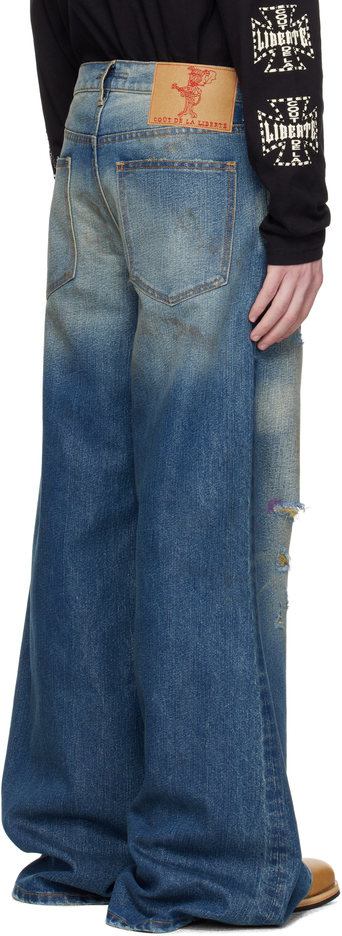 COÛT DE LA LIBERTÉ Blue Victor Twill Gold Lurex Wide Leg Jeans