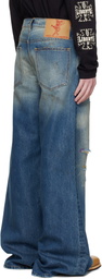 COÛT DE LA LIBERTÉ Blue Victor Twill Gold Lurex Wide Leg Jeans