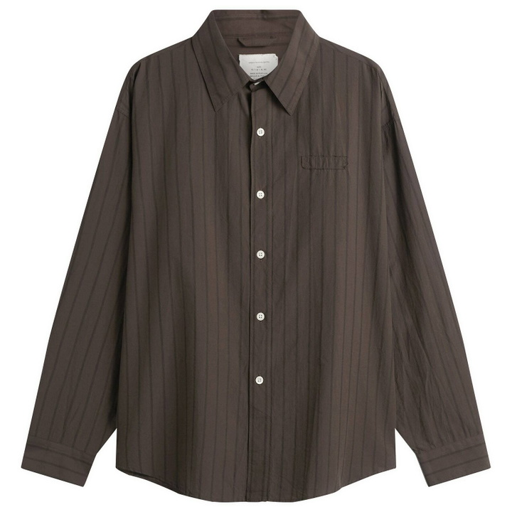 Photo: mfpen Men's Triple Stripe Essay Shirt in Dark Brown