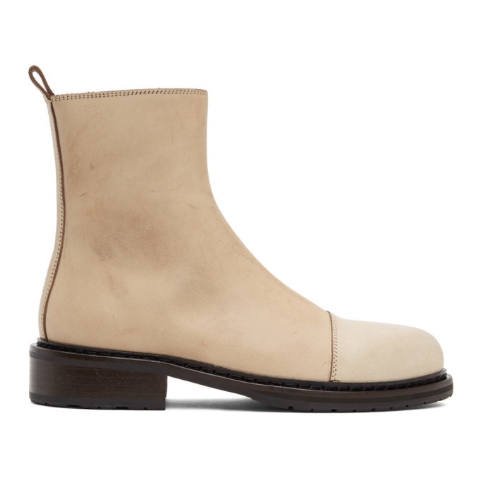Photo: Ann Demeulemeester Beige Leather Zip-Up Boots