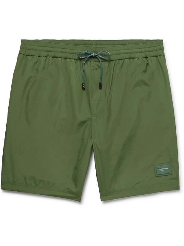 Photo: DOLCE & GABBANA - Mid-Length Logo-Appliquéd Swim Shorts - Green - 4