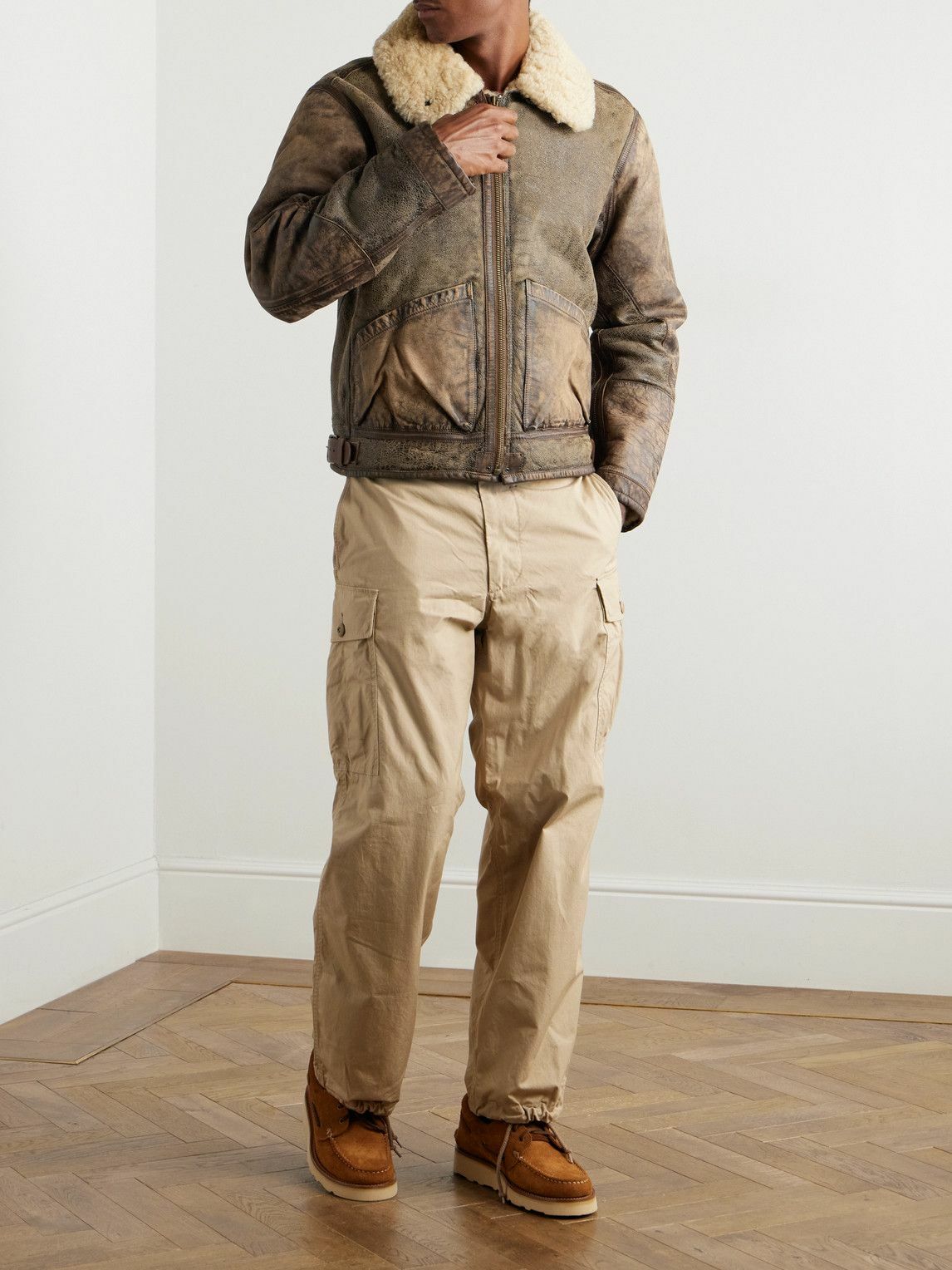 Polo Ralph Lauren - Distressed Shearling Bomber Jacket - Brown