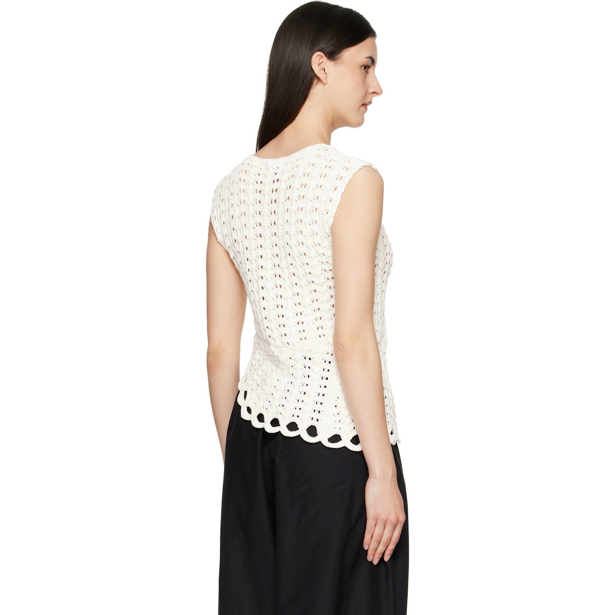 Loulou de Saison White Saez Ruffled Crochet Top
