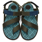 Dries Van Noten Khaki and Blue Criss-Cross Sandals