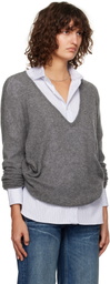Fax Copy Express Gray Oversized V-Neck Sweater