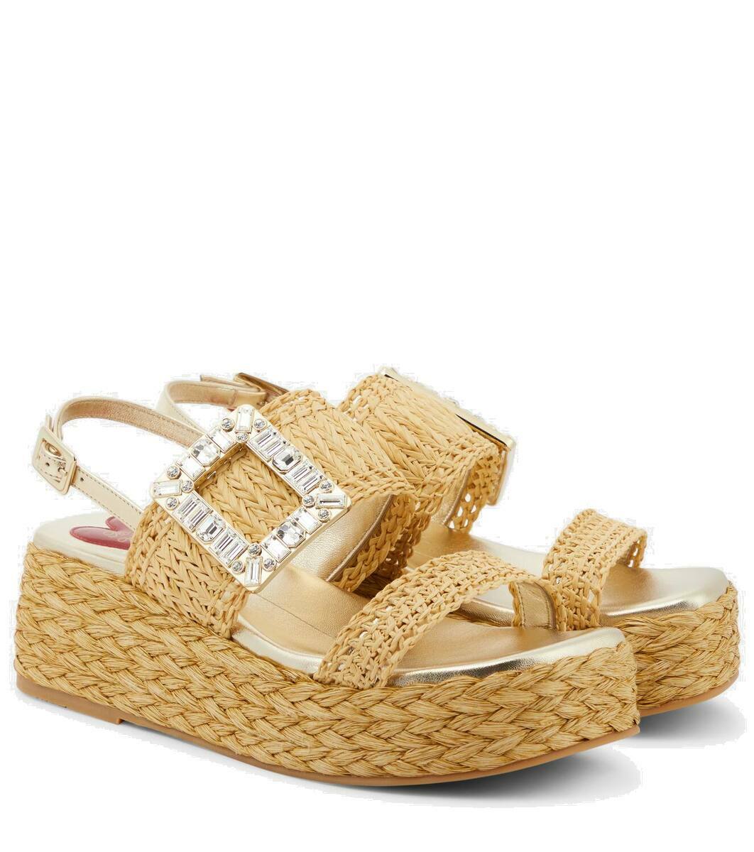 【Roger Vivier】 Espa embellished raffia slides Espa embellished raffia slides in blue - Roger Vivier