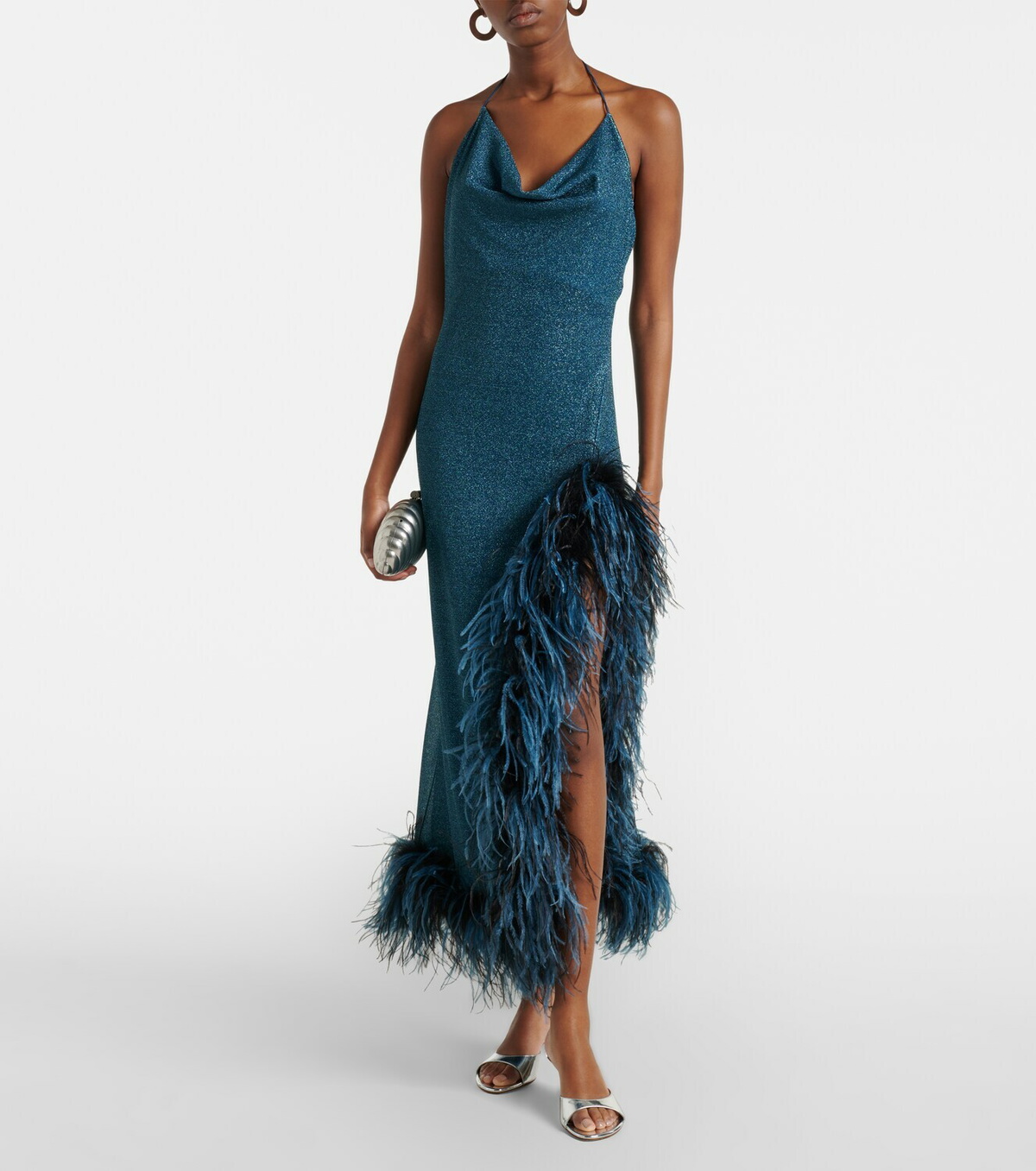 Oséree Lumière Plumage halterneck midi dress