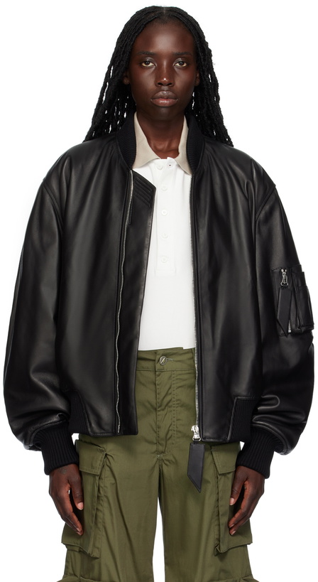 Photo: The Attico Black Anja Leather Bomber Jacket