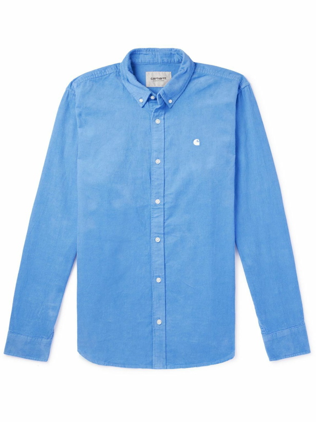 Photo: Carhartt WIP - Madison Button-Down Collar Logo-Embroidered Cotton-Corduroy Shirt - Blue