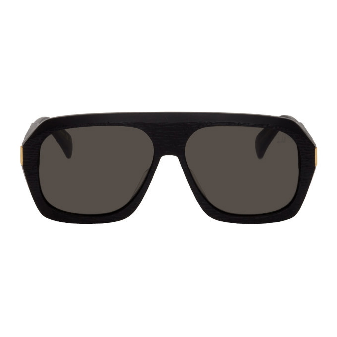 Photo: Dunhill Black Matte Rectangular Ferry Sunglasses