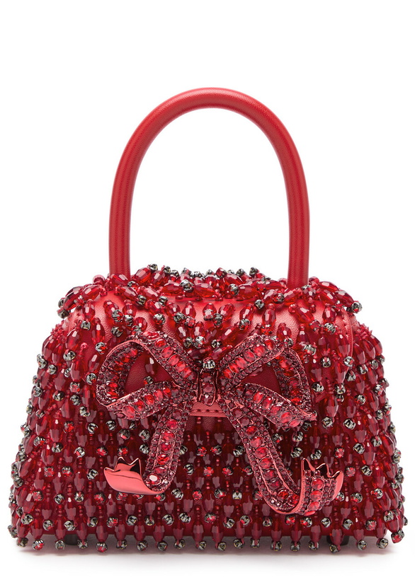 Photo: Self-portrait Micro Embellished Leather top Handle bag - Red - One Size