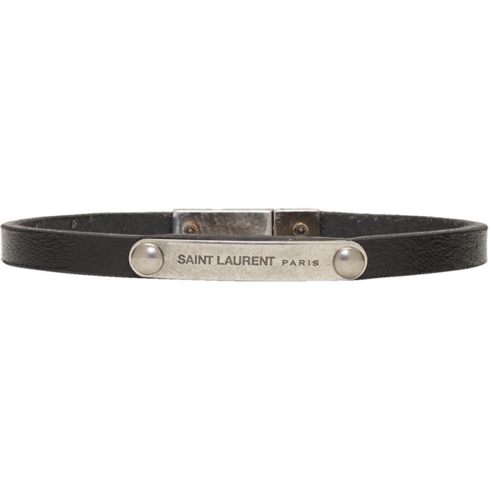 Photo: Saint Laurent Black Leather Name Plate Bracelet