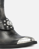 Pinko Ankle Cowboy Boots In Distressed Leather With A Metal Toe Cap Limo Black