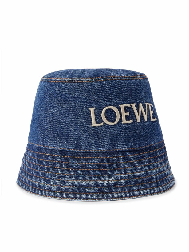 Photo: LOEWE - Paula's Ibiza Logo-Embroidered Denim Bucket Hat - Blue