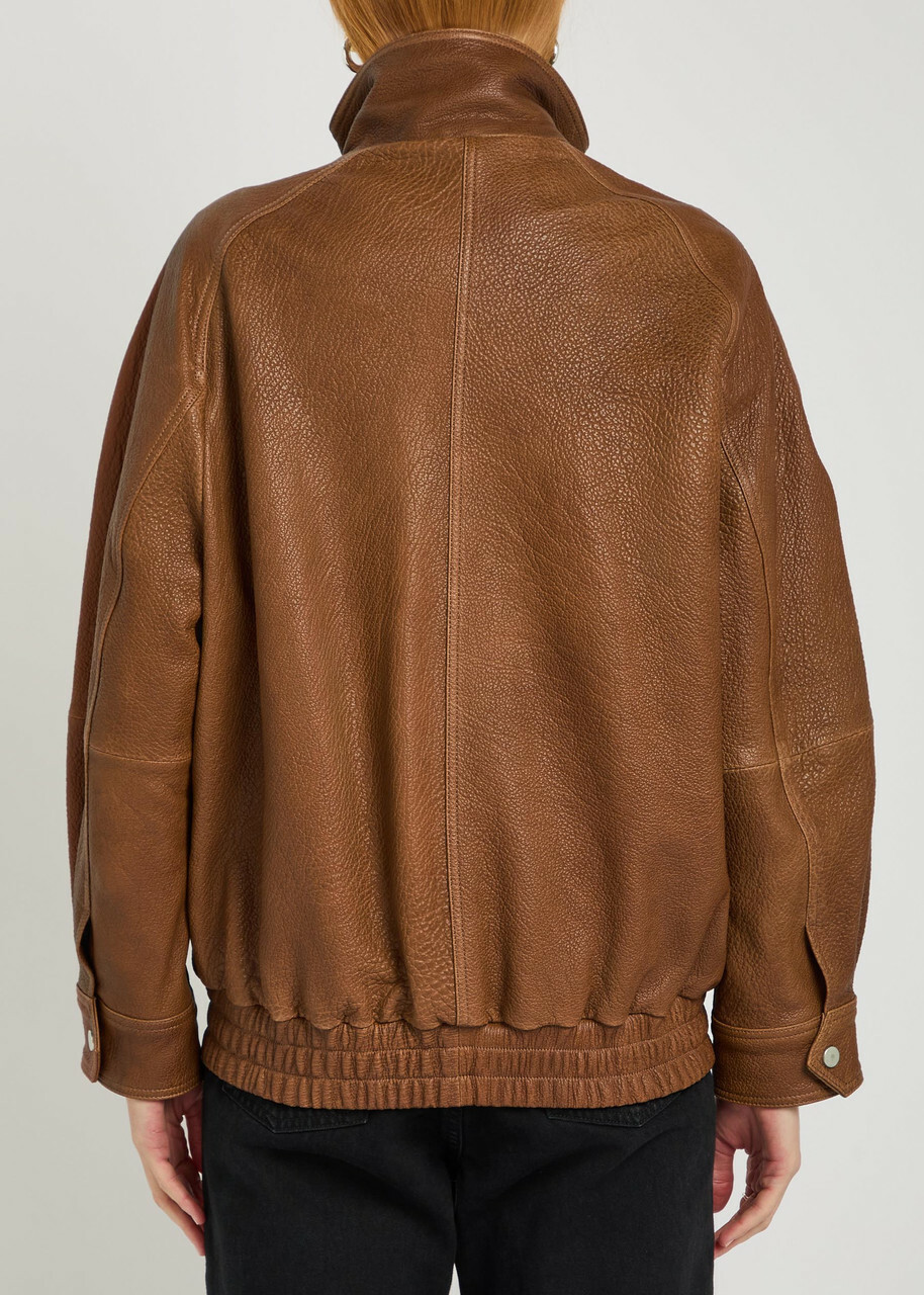 Nour Hammour Ariste Panelled Grained Leather Bomber Jacket Brown