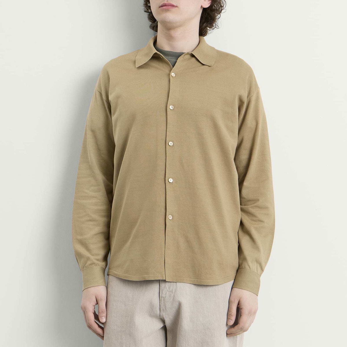 Auralee Men's Silk Knit Cardigan in Khaki Beige