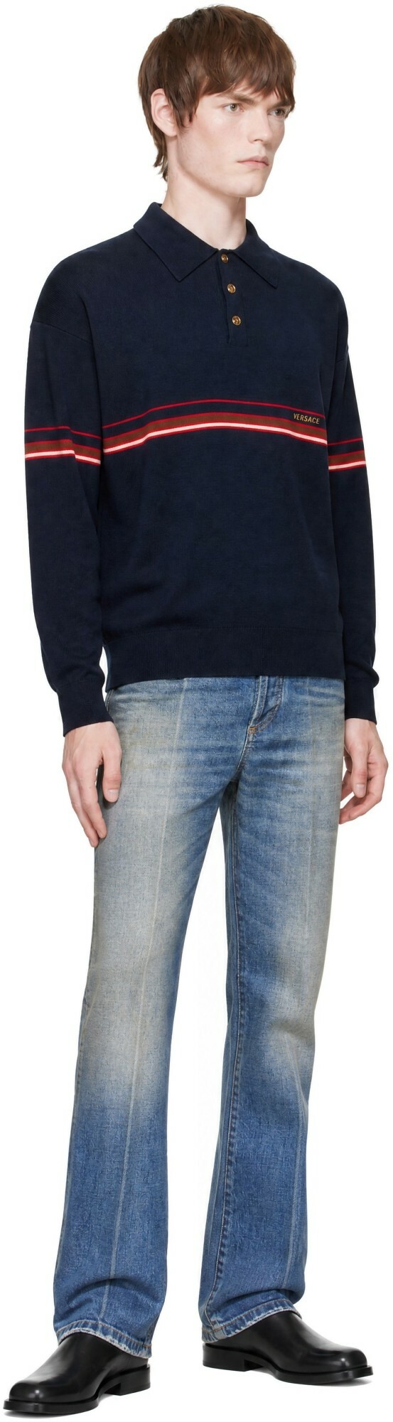 Versace Navy Knit Athleisure Polo