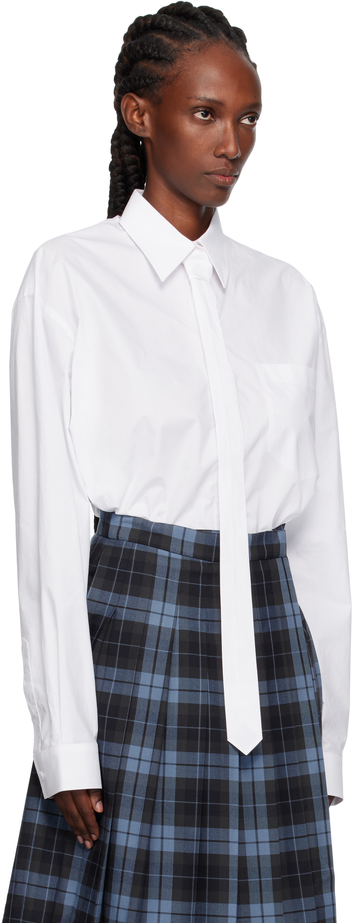 Pushbutton White Neck Tie Shirt