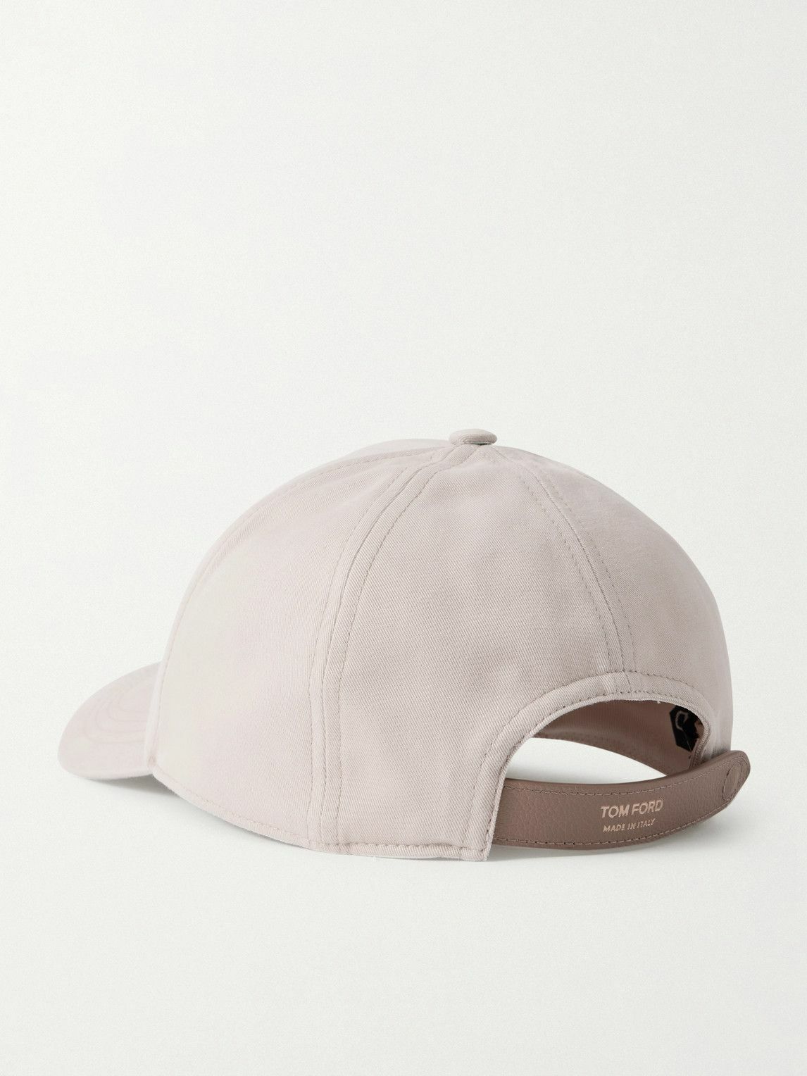 TOM FORD - Leather-Trimmed Logo-Embroidered Cotton-Twill Baseball Cap - Neutrals