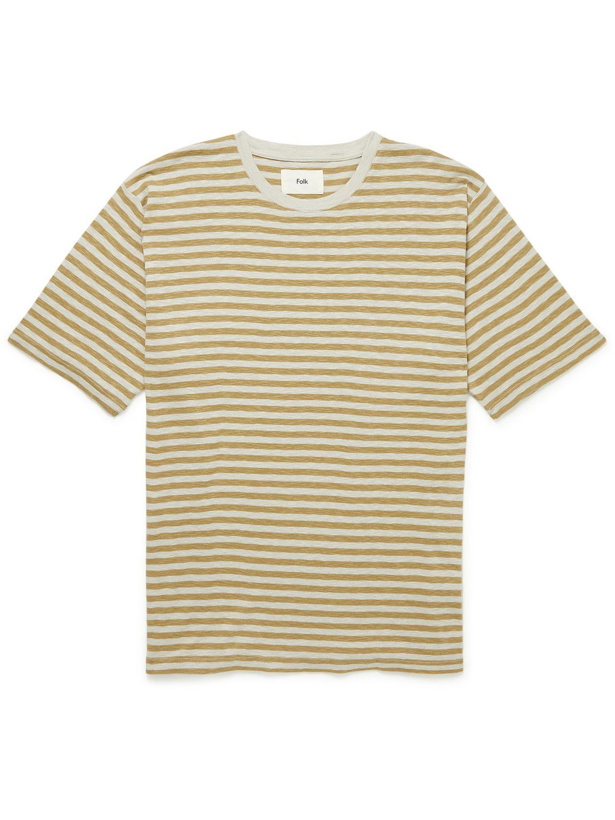 Photo: Folk - Classic Striped Slub Cotton-Jersey T-Shirt - Yellow