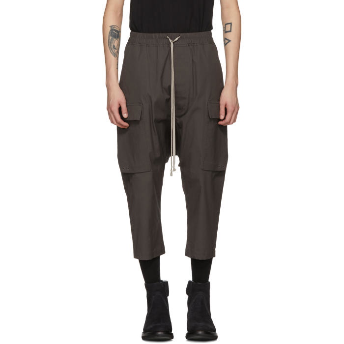 Photo: Rick Owens Grey Drawstring Cropped Cargo Pants 