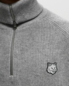 Maison Kitsune Tonal Fox Head Patch Half Zip Ribbed Jumper Grey - Mens - Pullovers