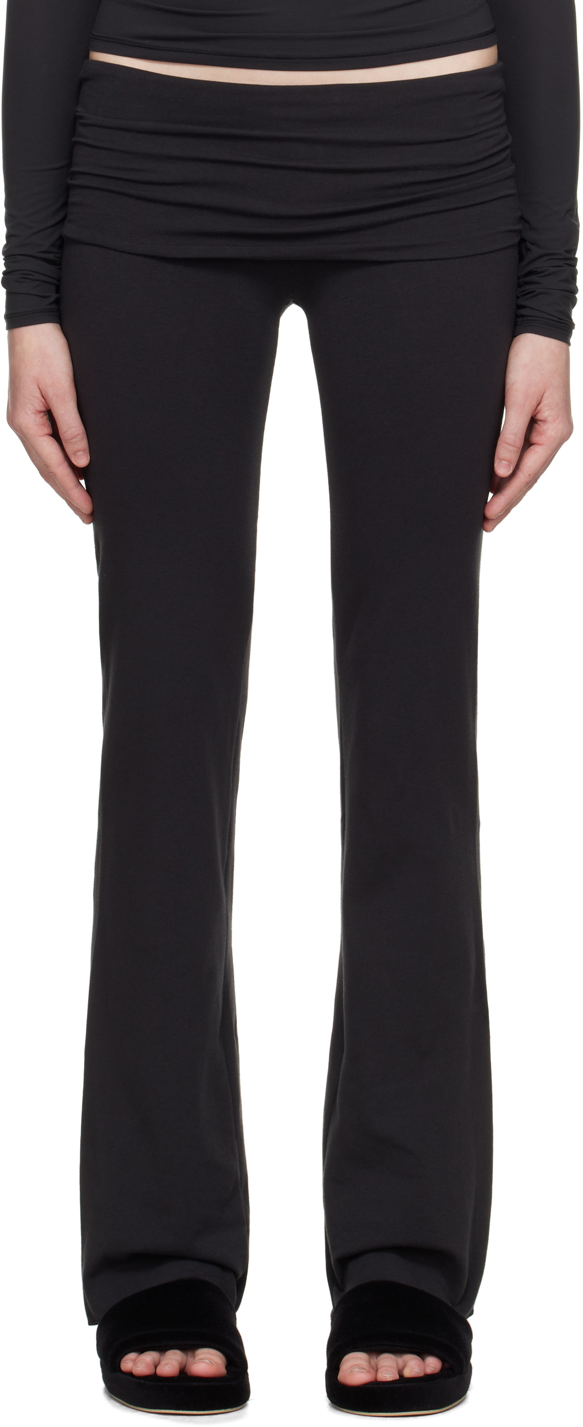 SKIMS Black Cotton Jersey Foldover Lounge Pants