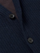 Blue Blue Japan - Frayed Ribbed Wool-Blend Cardigan - Blue