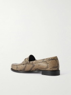 CELINE - Logo-Embellished Snake-Effect Leather Penny Loafers - Brown