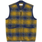 Universal Works Men's Check Wool Fleece Zip Waistcoat in Yellow/Blue