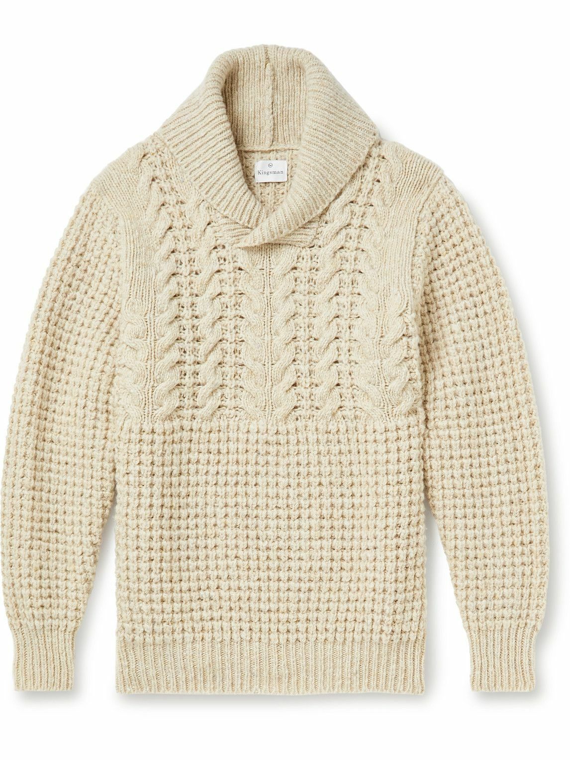 Kingsman - Shawl-Collar Cable-Knit Donegal Wool Sweater - Neutrals Kingsman