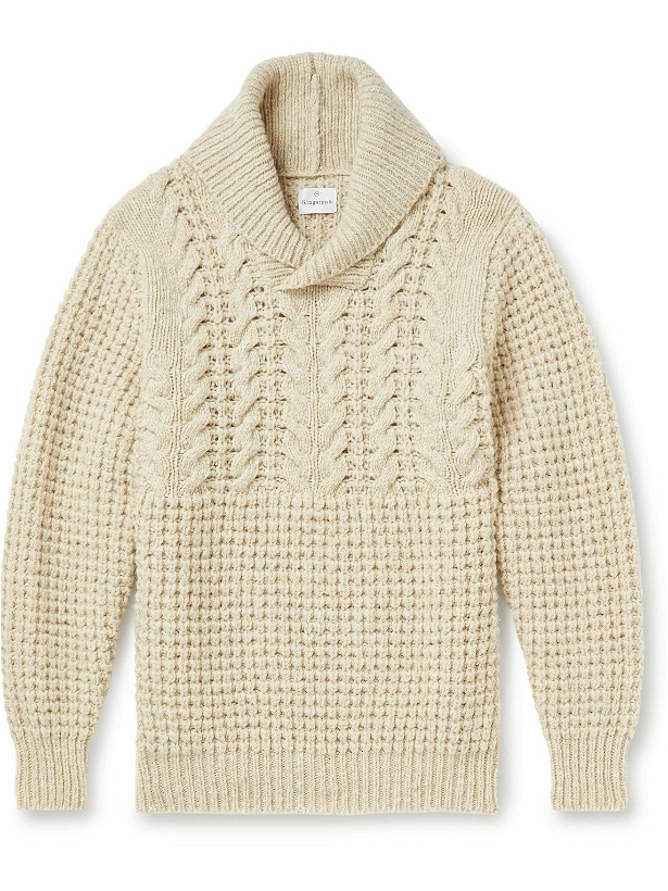 Photo: Kingsman - Shawl-Collar Cable-Knit Donegal Wool Sweater - Neutrals