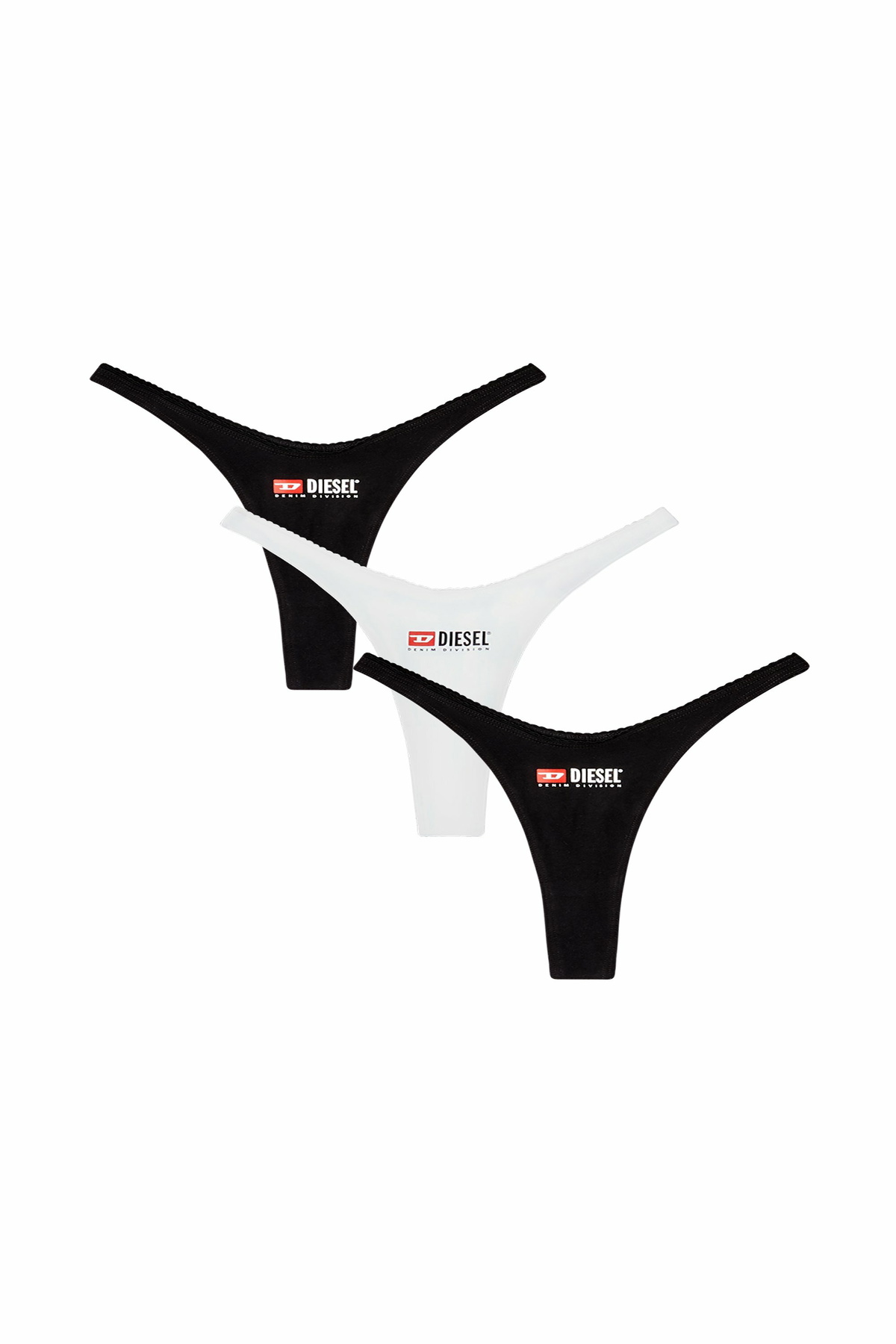 Diesel 3-pack of stretch cotton thongs with logo - Strings Womens in Black