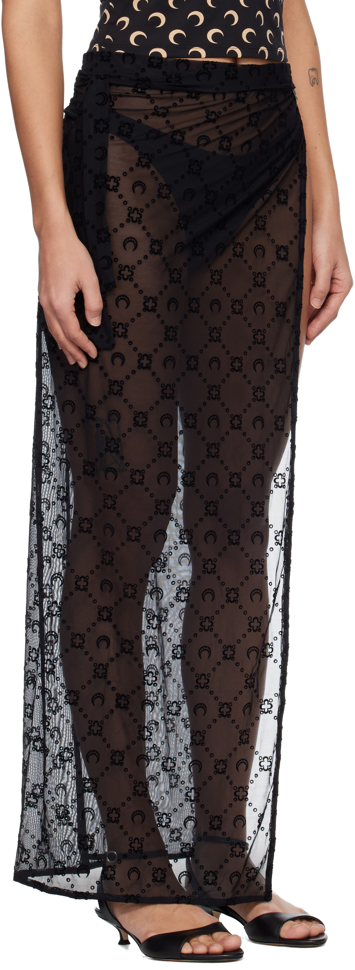 Marine Serre Black Moonogram Meshflock Cover-Up Skirt