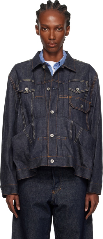 Photo: sacai Navy Pleated Denim Jacket