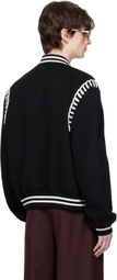 McQueen Black Felt Blanket Stitch Bomber Jacket