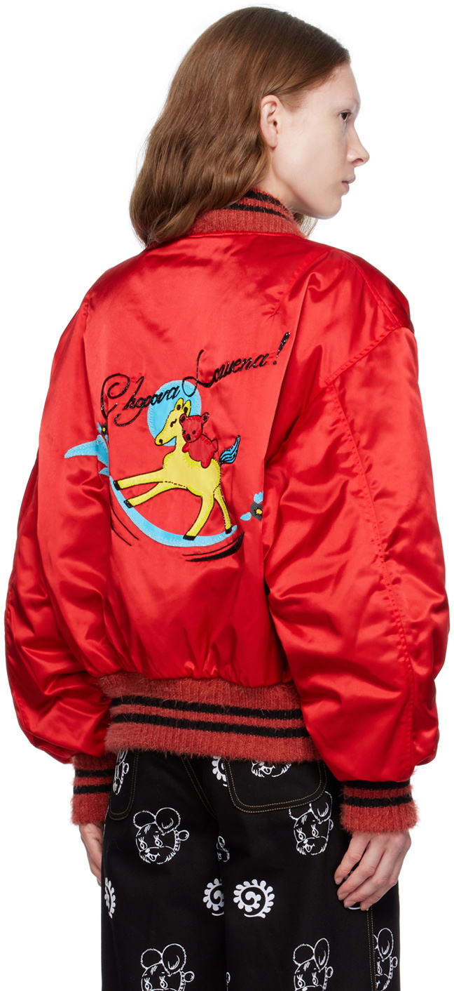 Chopova Lowena Red Beaded Bomber Jacket